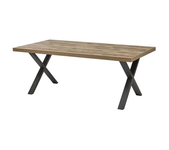 Table 200cm Aspect Bois Piètement X Métal Poudré Noir - Nilla