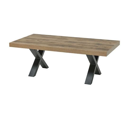 Table Basse Aspect Bois Piètement X Métal Poudré Noir - Nilla