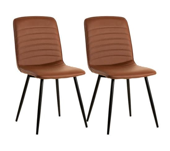 Lot De 2 Chaises Matelassées Simili Cuir Marron - Tyca