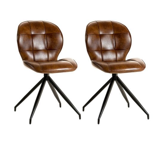 Lot De 2 Chaises Simili Cuir Vieilli Marron - Foly