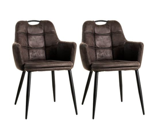 Lot De 2 Chaises Tissu Anthracite Avec Accoudoirs - Cyma