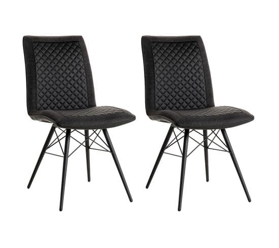 Lot De 2 Chaises Tissu Noir Simili Cuir Anthracite - Marty