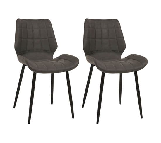 Lot De 2 Chaises Simili Cuir Anthracite - Cara