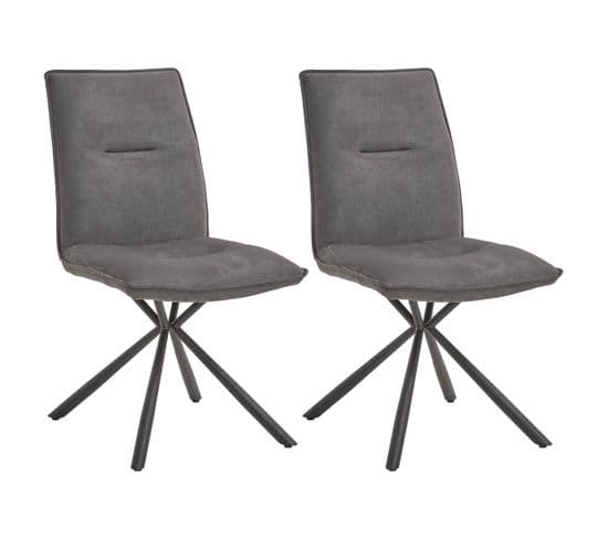 Lot De 2 Chaises Tissu Gris Piètement Etoile - Juliane