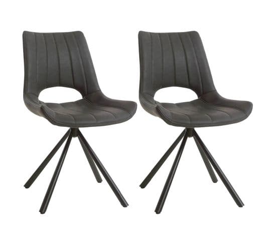 Lot De 2 Chaises Pivotantes Simili Cuir Anthracite - Ferra