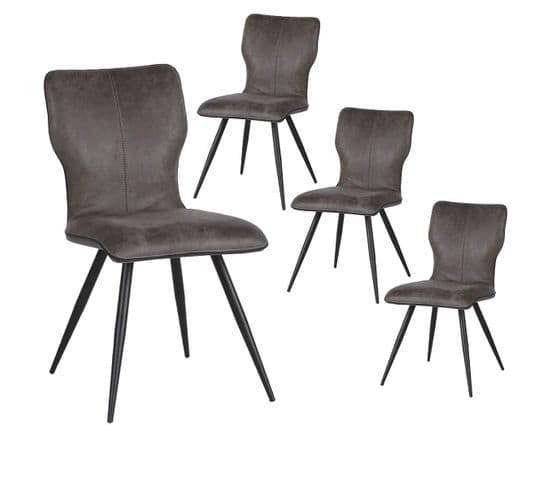 Lot De 4 Chaises Grises Piètement Evasé Noir - Lucie