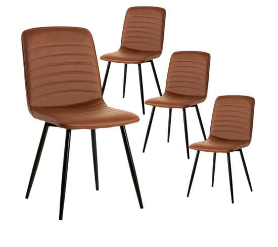 Lot De 4 Chaises Matelassées Simili Cuir Marron - Tyca