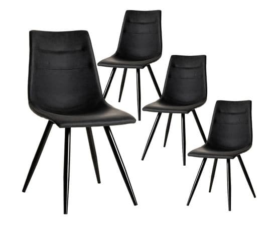 Lot De 4 Chaises Simili Cuir Noir - Kora