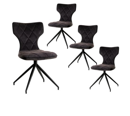 Lot De 4 Chaises Tissu Grises Surpiqures Carreaux - Styk