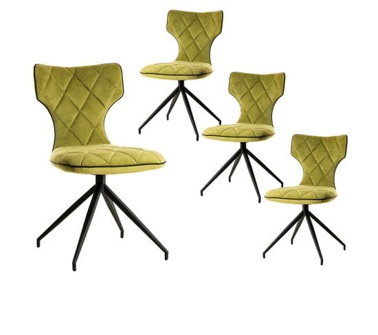 Lot De 4 Chaises Tissu Vertes Surpiqures Carreaux - Styk