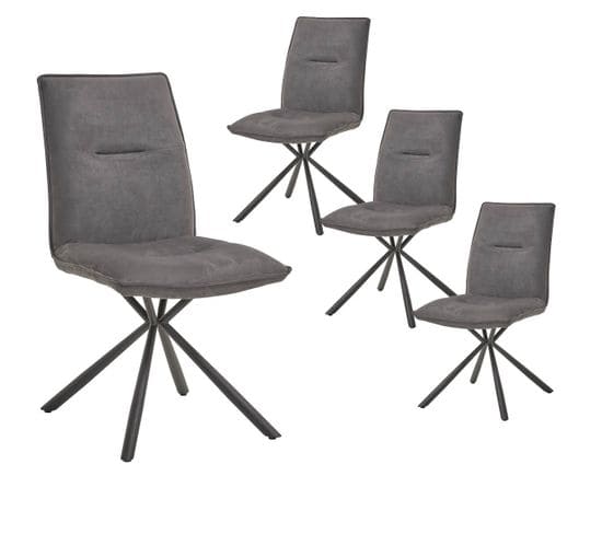 Lot De 4 Chaises Tissu Gris Piètement Etoile - Juliane