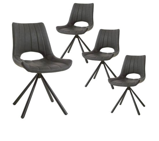 Lot De 4 Chaises Pivotantes Simili Cuir Anthracite - Ferra