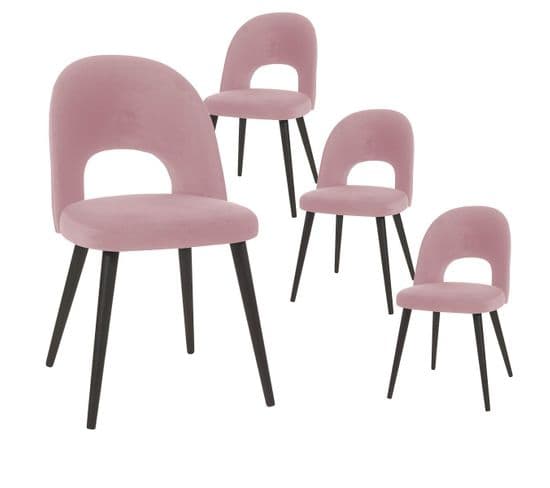 Lot De 4 Chaises Tissu Rose Dossier Ajouré - Bisca