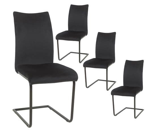 Lot De 4 Chaises Velours Noir Piètement U - Nymeria