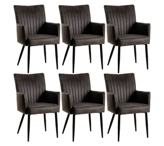 Lot De 6 Chaises Matelassées Grises Avec Accoudoirs - Lira