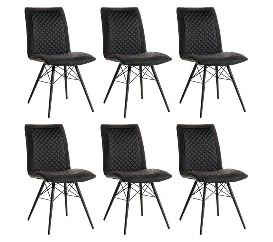 Lot De 6 Chaises Tissu Noir Simili Cuir Anthracite - Marty