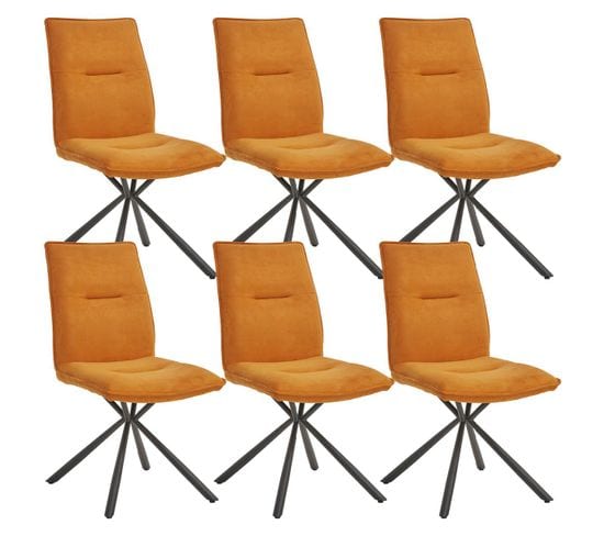 Lot De 6 Chaises Tissu Orange Piètement Etoile - Juliane