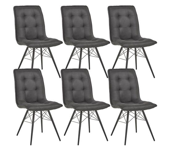 Lot De 6 Chaises Capitonnées Anthracite - Nadia