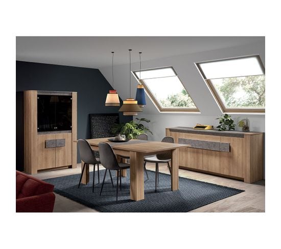 Ensemble Séjour Aspect Bois Et Pierre + Buffet 215cm - Fanny