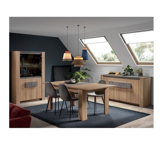 Ensemble Séjour Aspect Bois Et Pierre + Buffet 185cm - Fanny