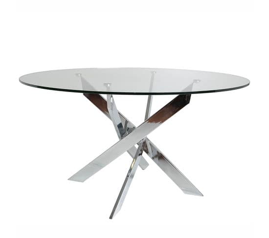 Table Ronde 140cm Pieds Chromés Et Plateau En Verre - Ritha