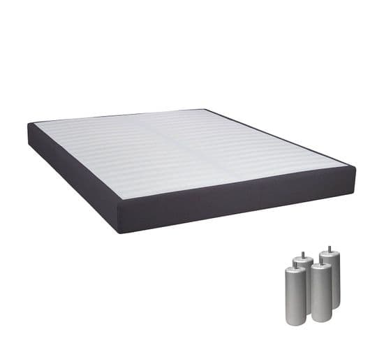 Sommier Tapissier Démontable 2x20 Lattes 140x190cm Anthracite + Pieds Argent 15cm - Tapikit