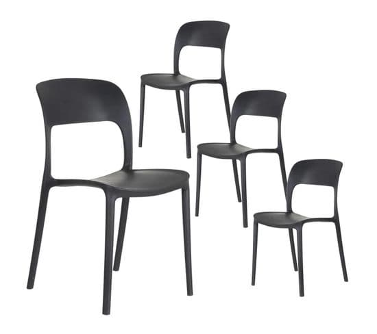 Lot De 4 Chaises Ajourées Empilables Pp Anthracite - Faoh