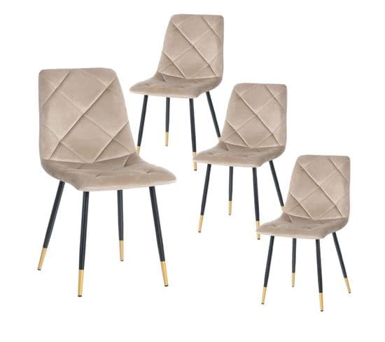 Lot De 4 Chaises Surpiqures Carreaux Velours Taupe - Cardo