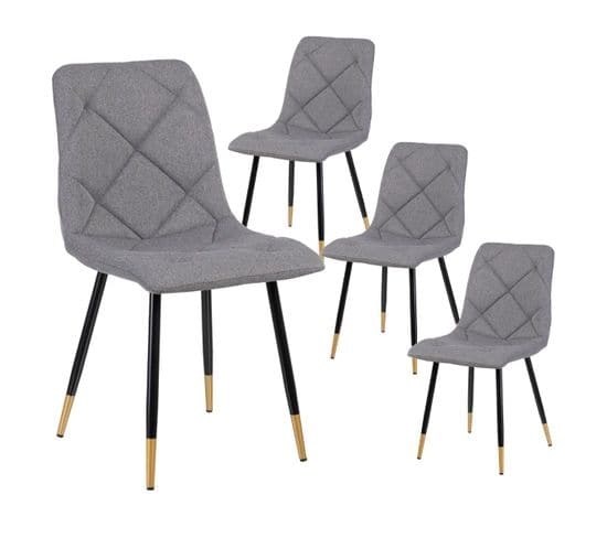 Lot De 4 Chaises Surpiqures Carreaux Grises - Cardo