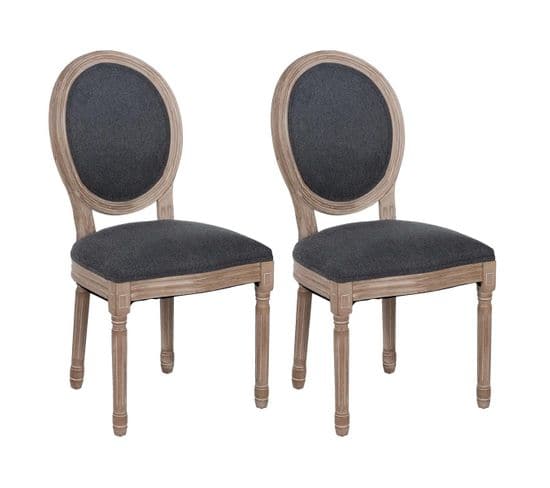 Lot De 2 Chaises Médaillon Bois Et Tissu Anthrcite - Emia