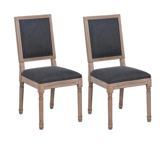 Lot De 2 Chaises Dossier Rectangulaire Tissu Gris - Emia