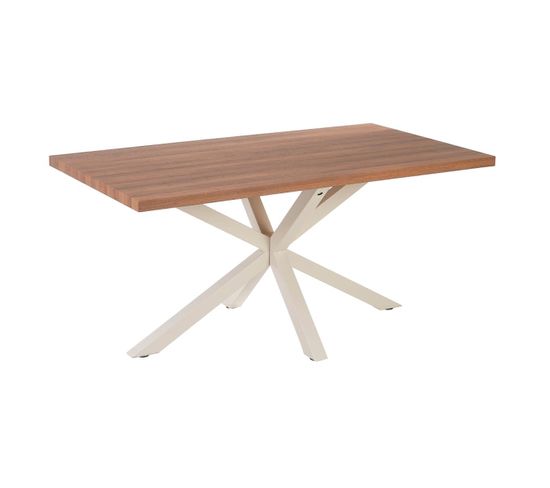 Table 160cm Effet Bois Piétement Etoile Blanc - Monara