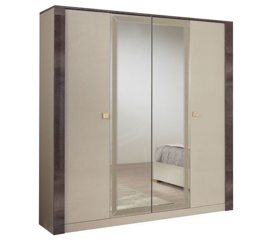 Armoire 4 Portes Coloris Crème Et Bronze - Panaca