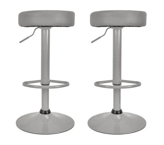 Lot De 2 Tabourets Réglables Simili Gris - Smido