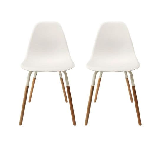 Lot De 2 Chaises Polypropylène Blanc Et Bois - Fluk