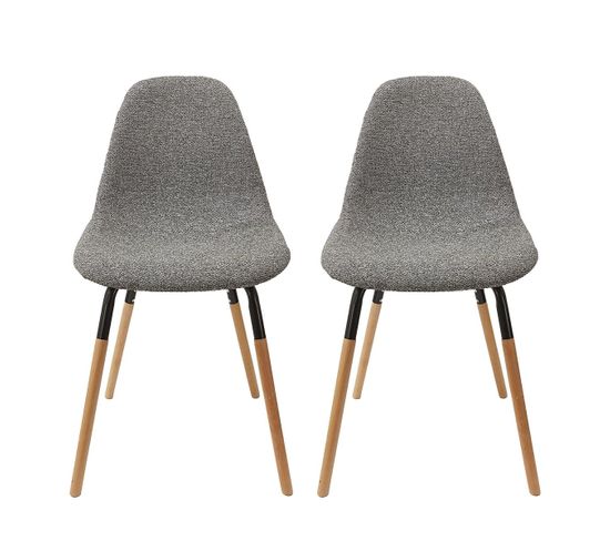 Lot De 2 Chaises Tissu Gris Chiné Et Bois - Fluk