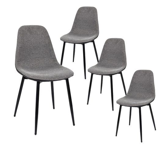 Lot De 4 Chaises Tissu Noir Et Gris Chiné - Piaga