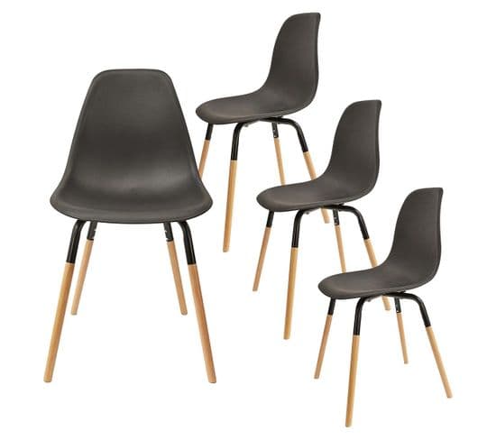 Lot De 4 Chaises Polypropylène Noir Et Bois - Fluk