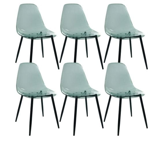 Lot De 6 Chaises Bleues Transparentes Et Métal - Funio