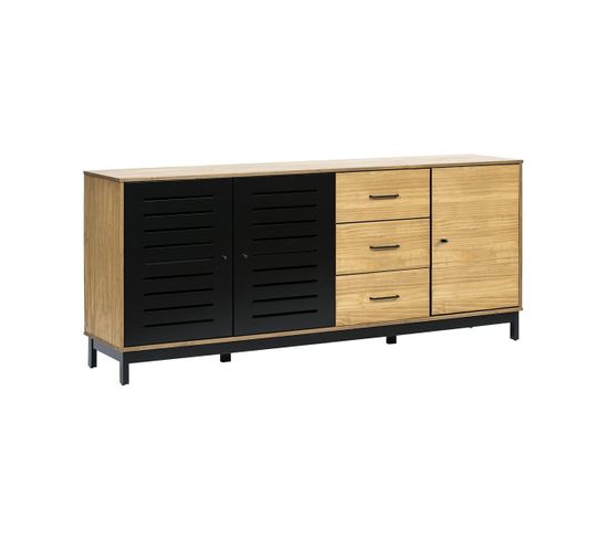 Buffet 3 Portes 3 Tiroirs Bois Ciré Et Noir - Naira