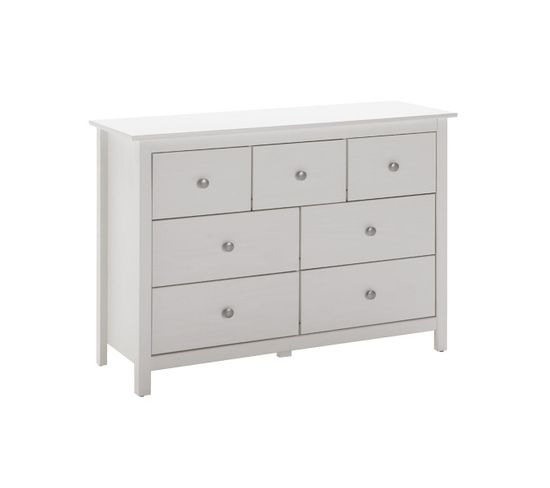 Commode 7 Tiroirs Bois Massif Coloris Blanc - Fred