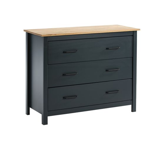 Commode 3 Tiroirs Bois Ciré Coloris Bleu Pétrole - Tina