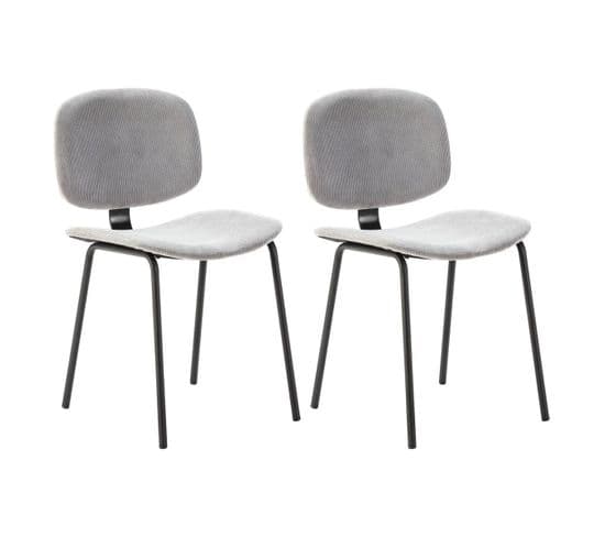 Lot De 2 Chaises En Velours Côtelé Gris Clair Piétement Métal Noir - Gary