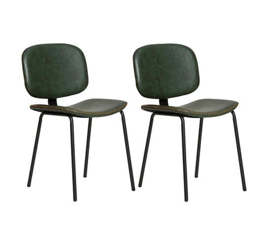 Lot De 2 Chaises En Simili Cuir Vert Piétement Métal Noir - Gary