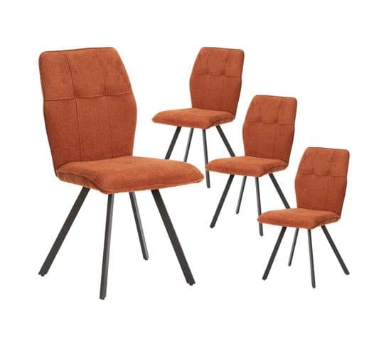 Lot De 4 Chaises Tissu Marron Effet Tricoté Pieds Métal Noir - Selma