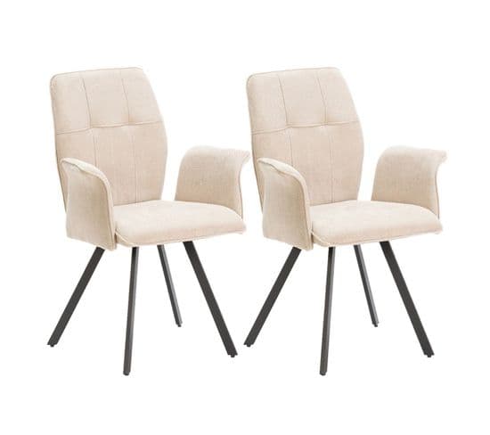 Lot De 2 Fauteuils Tissu Beige Effet Tricoté Pieds Métal Noir - Selma