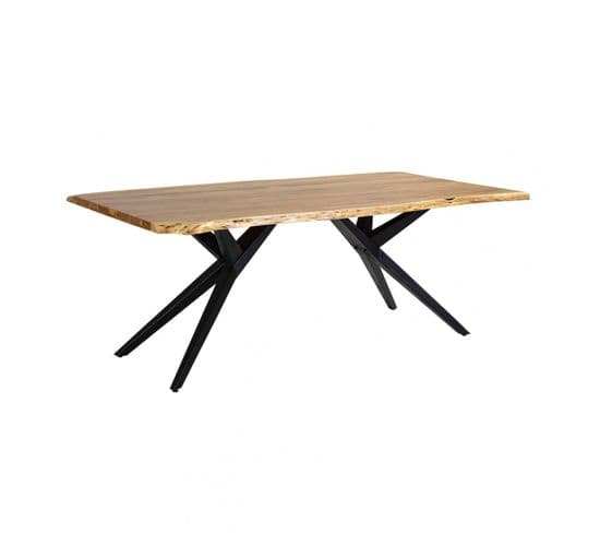 Table De Repas 200cm En Acacia Massif Piétement Evasé Métal Noir - Arcane