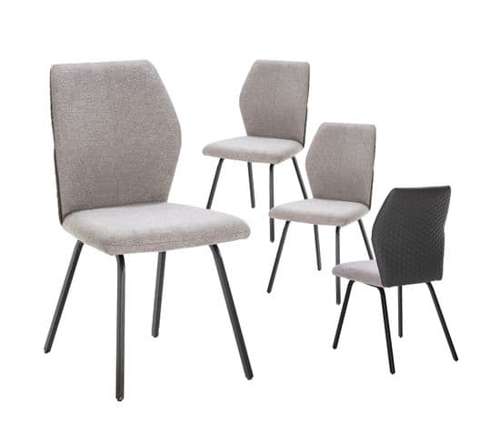 Lot De 4 Chaises Bi-matière Bi-ton Tissu Gris Clair Et Simili Anthracite - Jasda