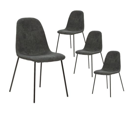 Lot De 4 Chaises Tissu Gris Anthracite Piétement Métal Noir - Marbie