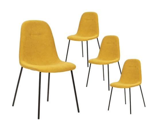 Lot De 4 Chaises Tissu Jaune Piétement Métal Noir - Marbie